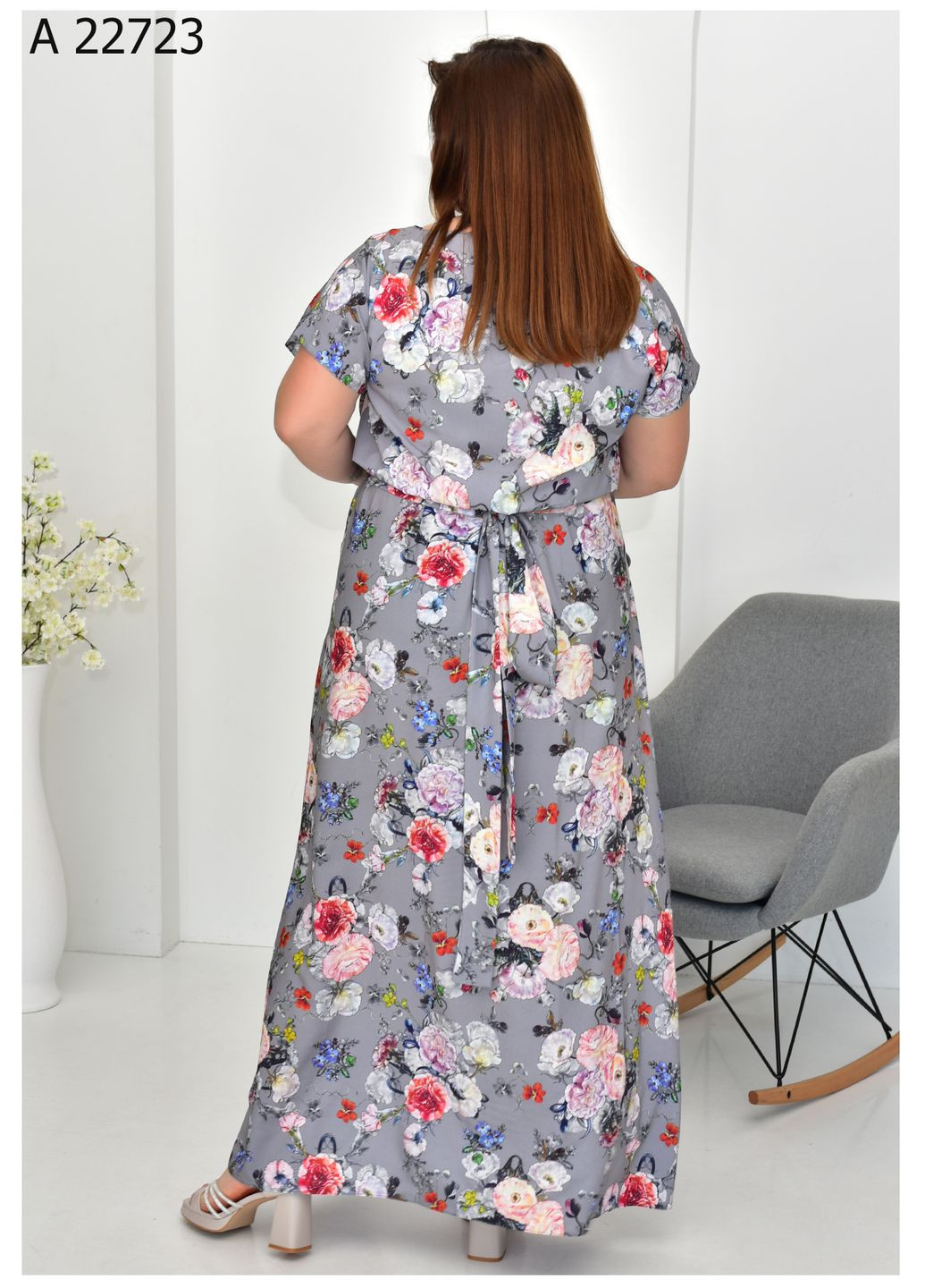 Серо-голубое повседневный женское летнее платье большого размера SK