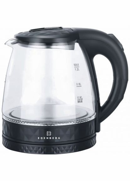 Дисковий скляний електрочайник 1,2л чайник електричний чайник скляний EB-83552 1500 Вт Чорний - Світловий індикатор робот Edenberg (299337451)