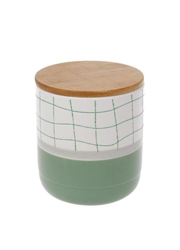 Банка керамическая с бамбуковой крышкой Клетка 0,9 л. бело-зеленая 32187 Flora (354225166)