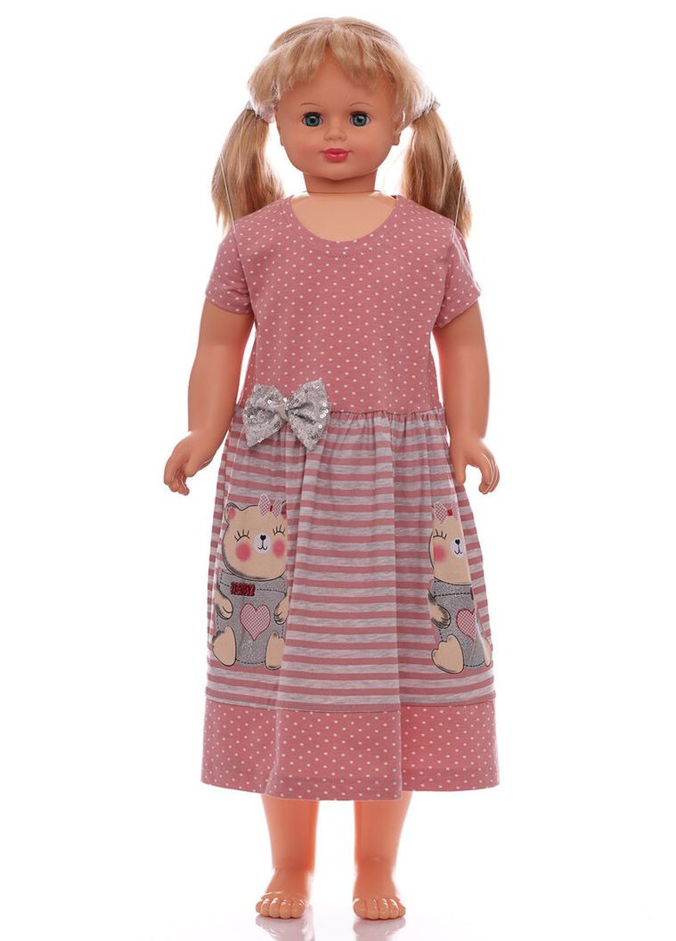 Рожева сарафан із коротким рукавом трикотажний з ведмедиком пудровий 98 см (39447) BABYKROHA (323469290)