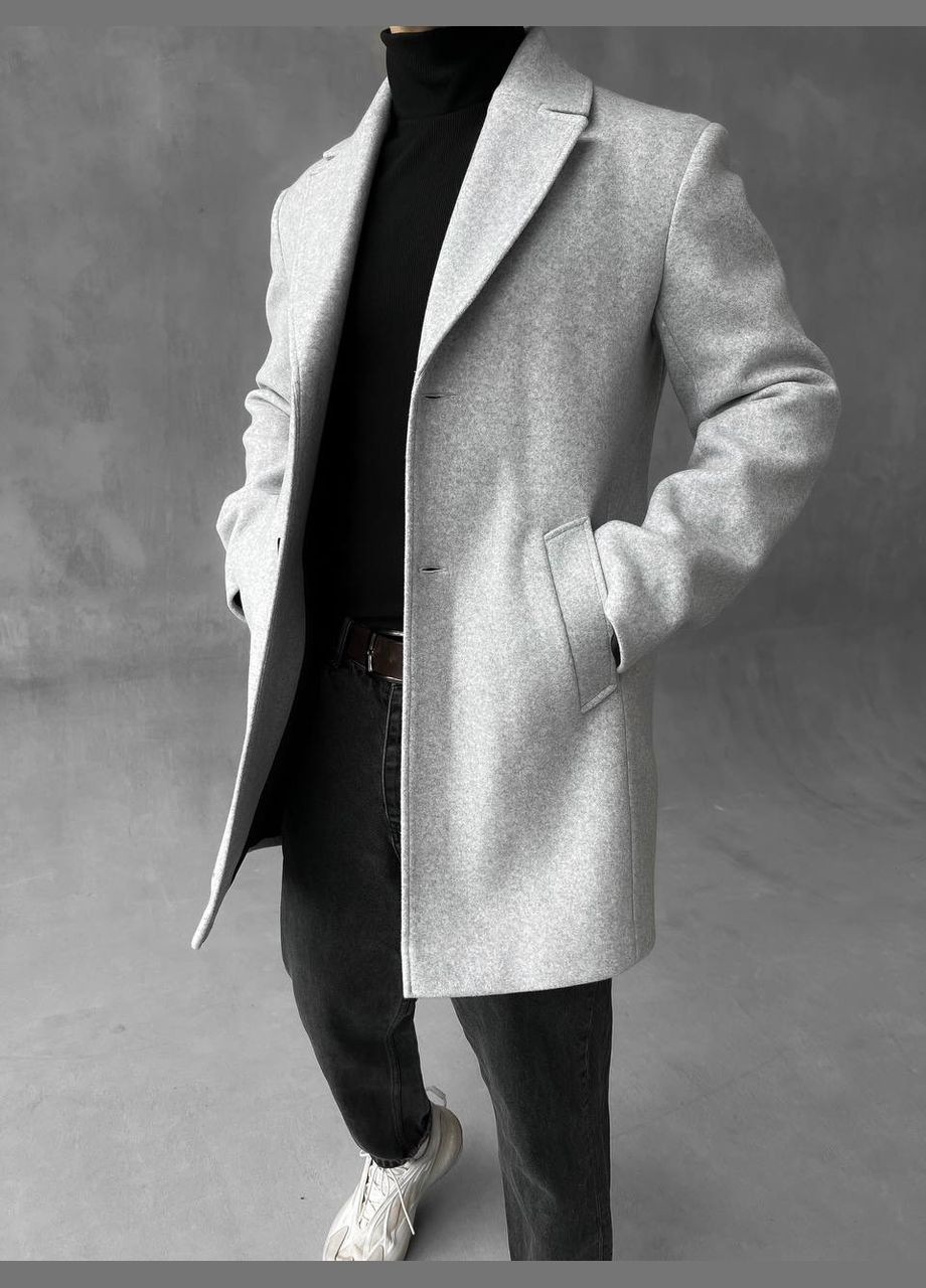 Сіре демісезонне Пальто чоловіче демісезонне однобортне No Brand