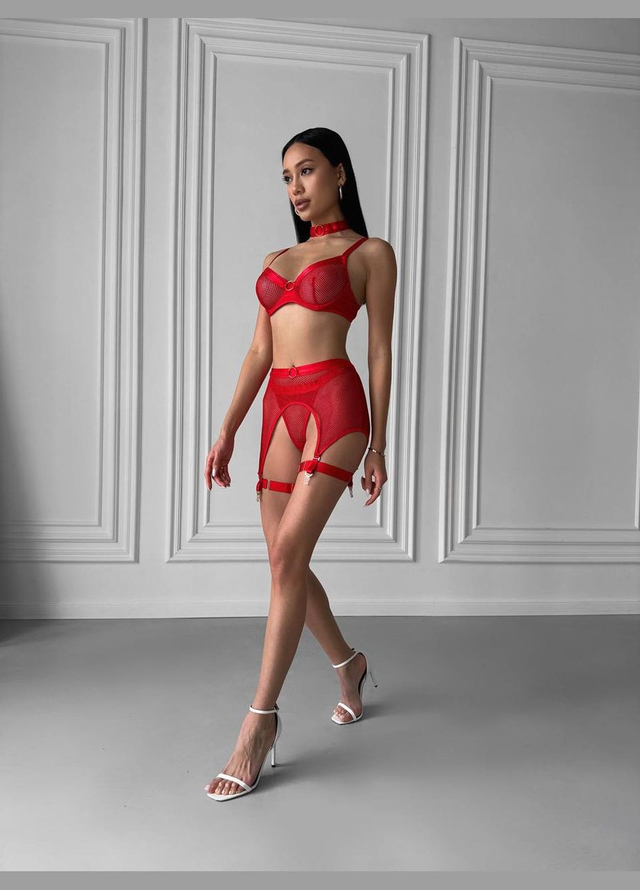 Червоний комплект жіночої білизни з поясом і гартерамі Simply sexy