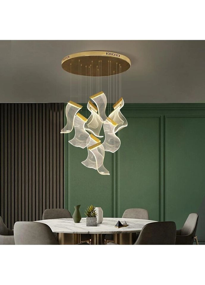 Люстра светодиодная подвесная LED светильник для квартиры на потолок лэд 26908 Латунь 45-200х5х30 см. Sunnysky (335975272)