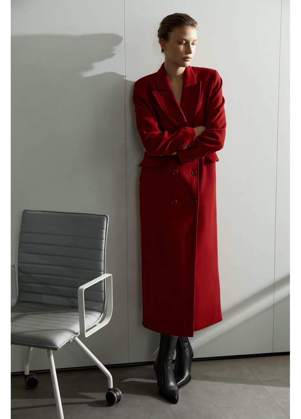 Бордове демісезонне Пальто максі оверсайз 738 Papaya