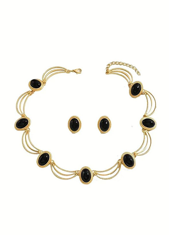 Комплект біжутерії Кольє-чокер и сережки чорні намистини No Brand (339679817)