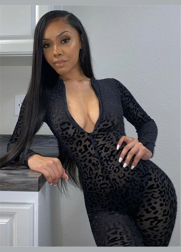 Чорний леопардовий комбінезон No Brand анімалістичні чорний поліестер, еластан