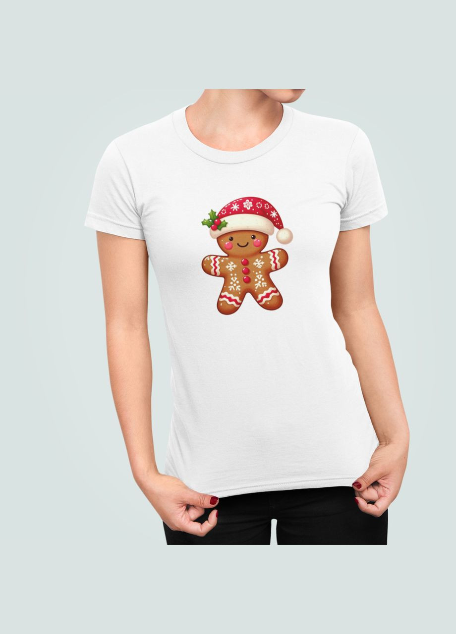 Женская Новогодняя футболка с принтом Новогодний пряник человечек Stedman - (319692898)