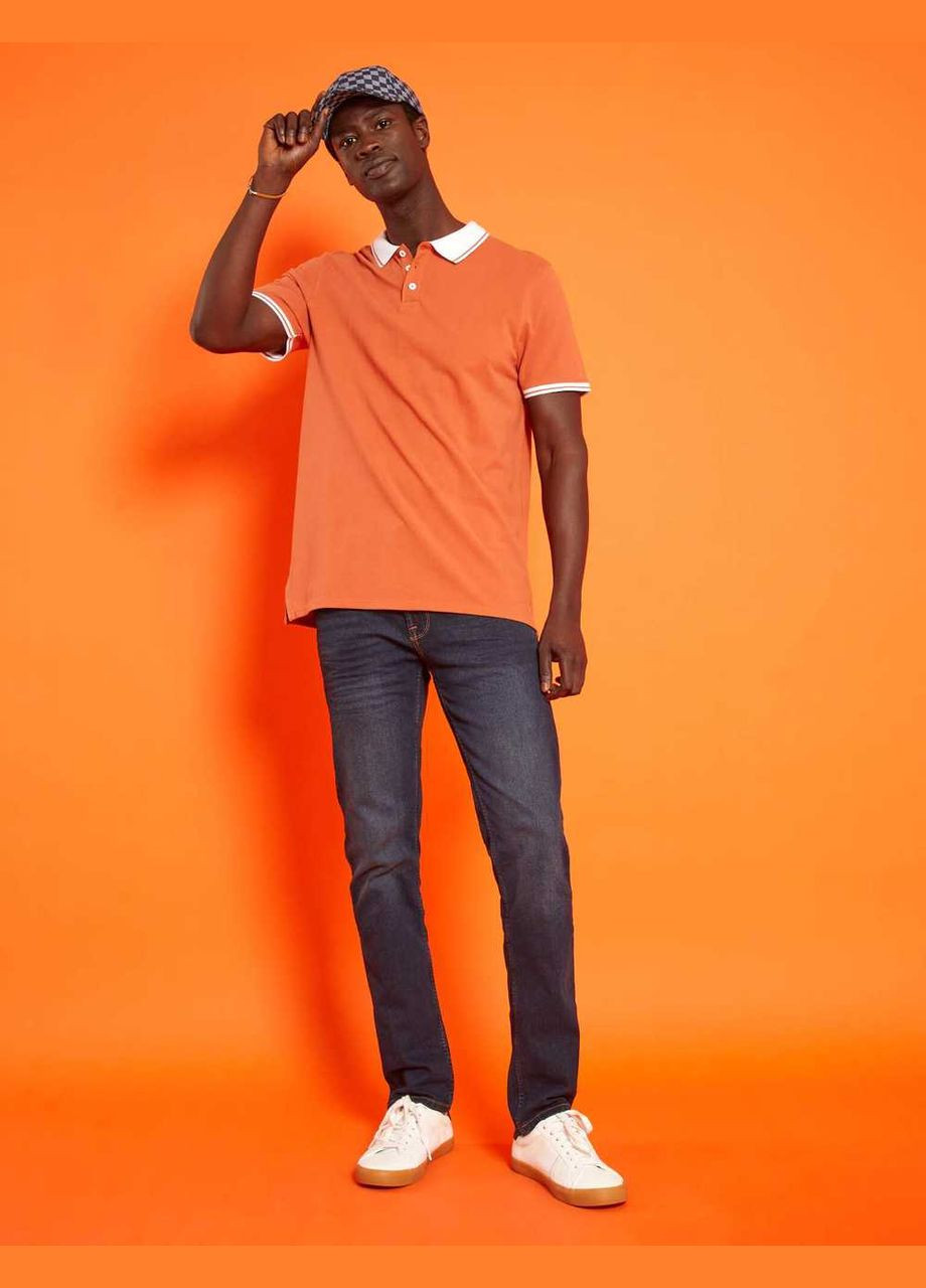Светло-оранжевая футболка-поло лето,кирпичный-белый, для мужчин Kiabi