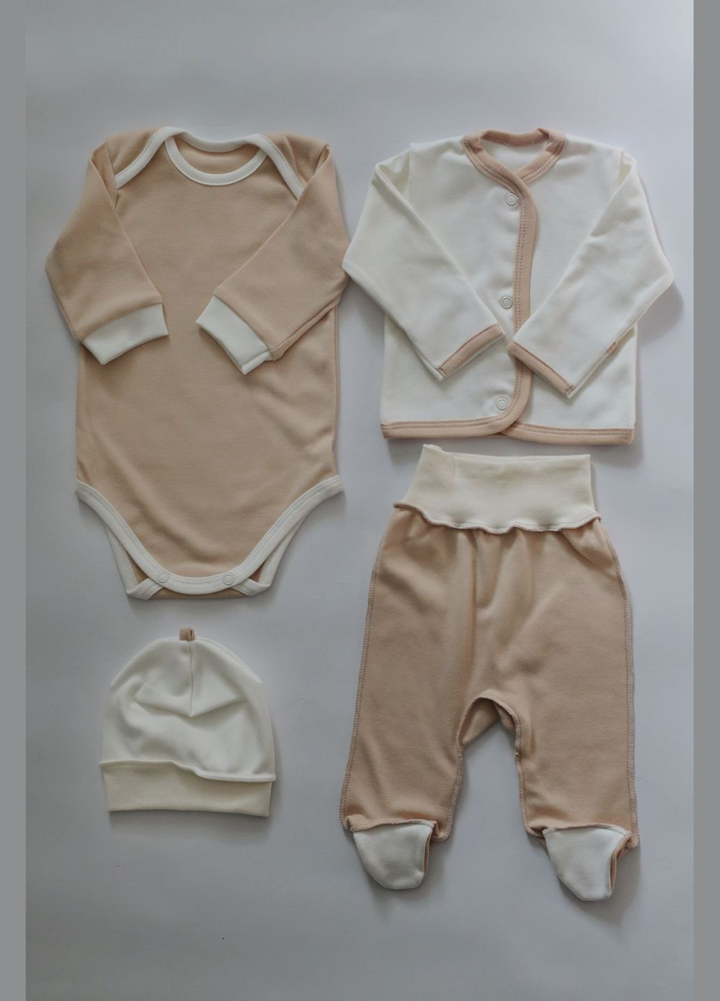 Бежевий демісезонний комплект для новонароджених 4в1 беж Ріпка