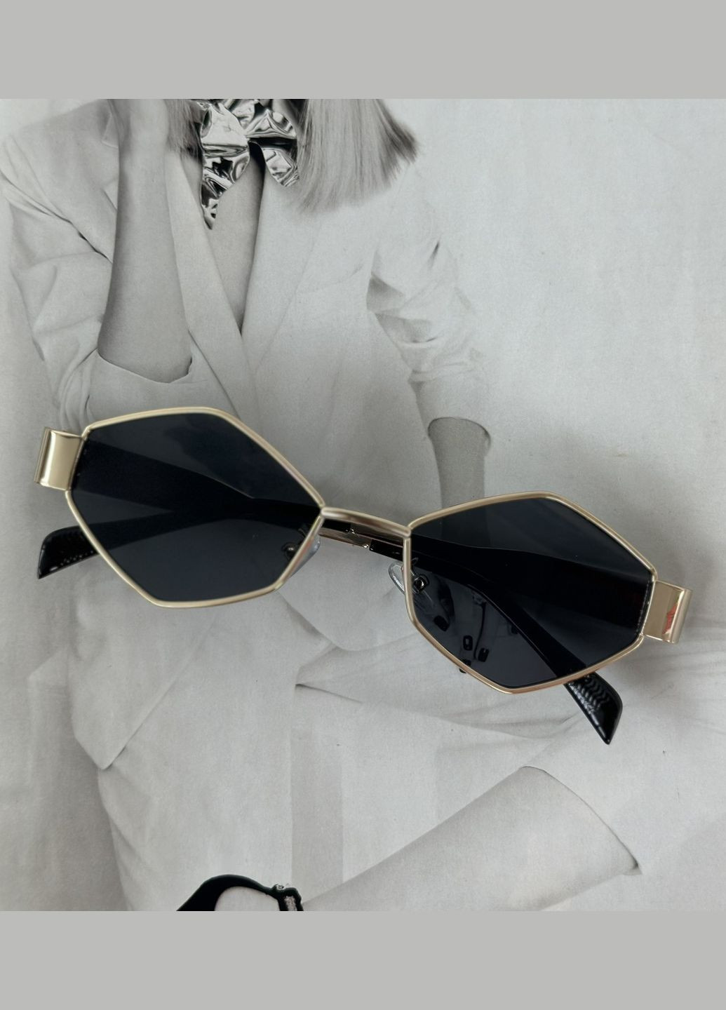 Женские многоугольные очки Серый в золоте No Brand (287326796)