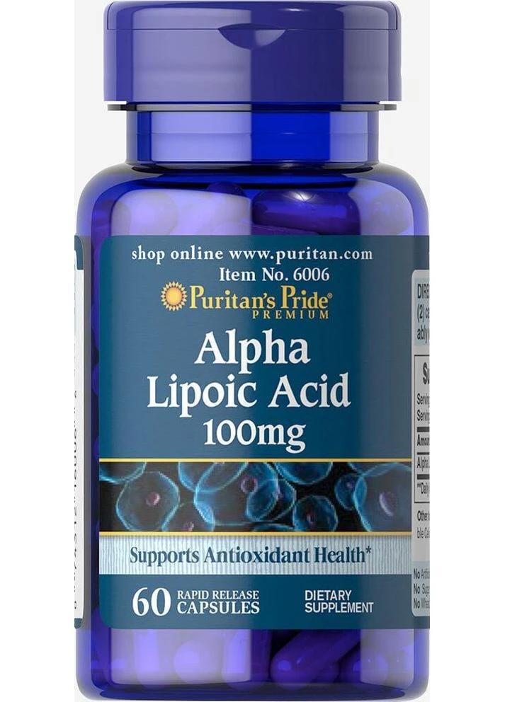 Альфа-ліпоєва кислота, Alpha Lipoic Acid 100 mg, 60 капсул Puritans Pride (366547667)