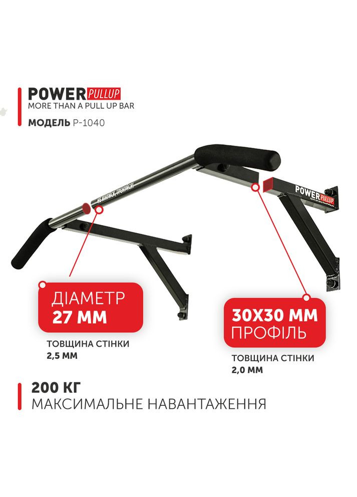 Настінний турнік 2 хвата PowerPullUp Power P1040 (329201942)