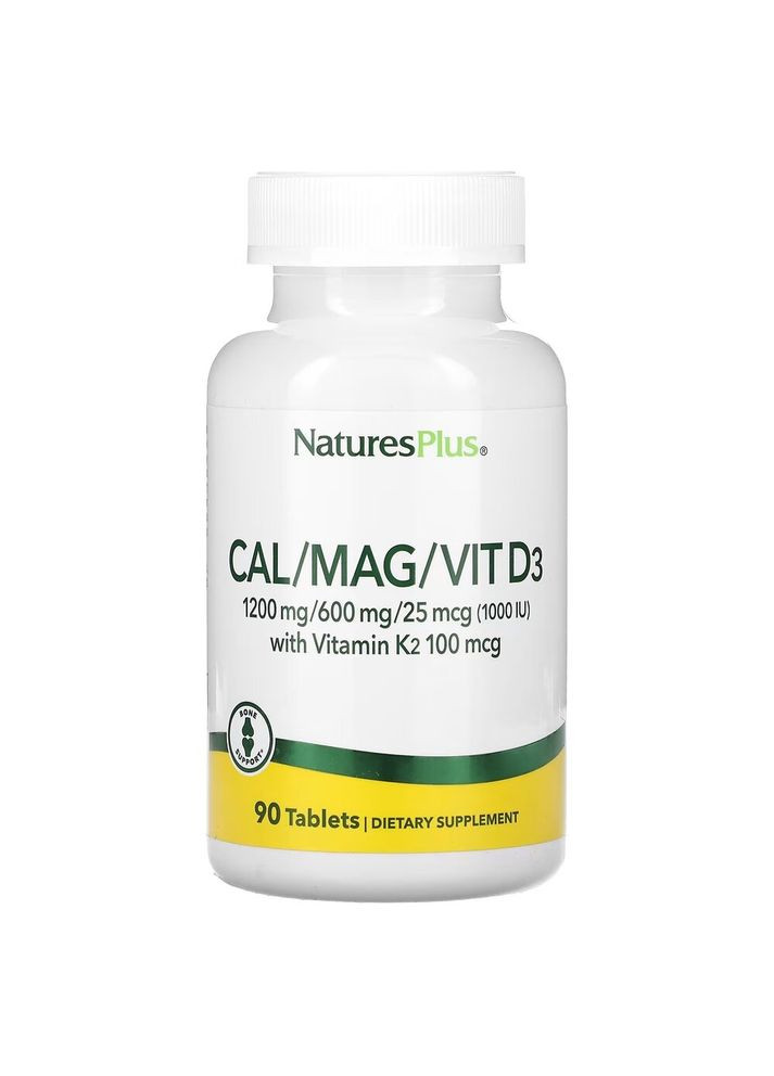 Витамины и минералы Cal/Mag/Vit D3 with Vitamin K2, 90 таблеток Natures Plus (333986848)