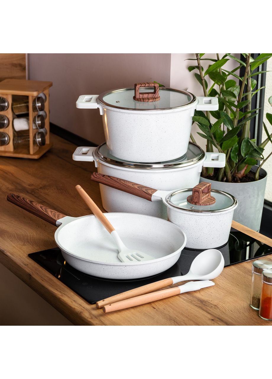 Набір алюмінієвого посуду з товстим дном плюс: лопатка, ополоник і щіточка MGC (360455366)