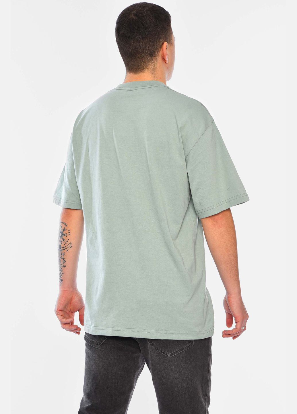 Зелена футболка чоловіча напівбатальна однотонна зеленого кольору Let's Shop