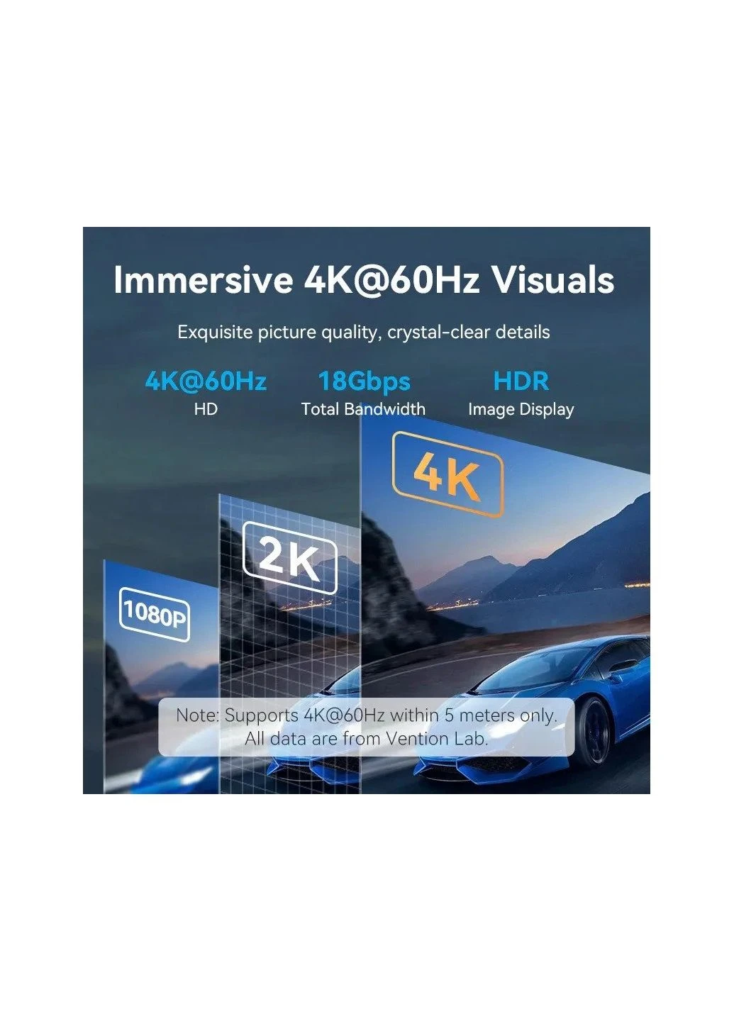 Кабель мультимедийный (ek23019) Vention HDMI M to HDMI M 5.0m 4K60Hz cotton braided black (392056297)