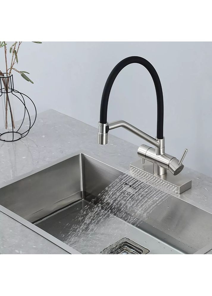 G4098-5 кухня одноваж. вис. вилив+ ВОДОСПАД латунь гайка карт.90 Ø35 (сатин/чорний){8} {8/1} GAPPO (371881939)