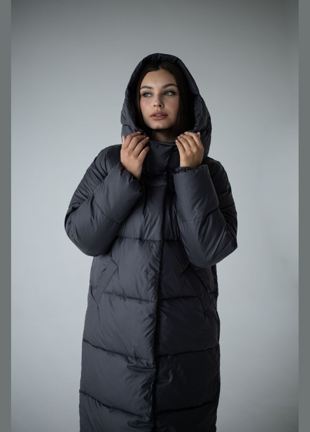 Графитовая зимняя пуховик длинный зимний женский SK