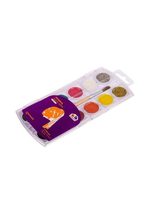 Краски акварельные 12 цветов, с кисточкой, золото и серебро 400109 4820219213079 Гамма (331110855)