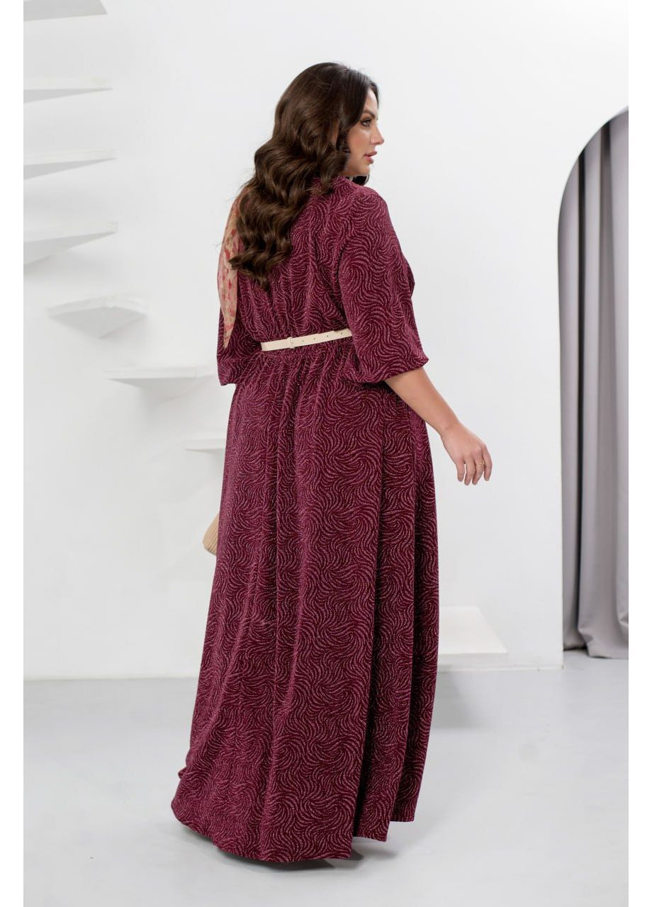 Бордова вечірня довга сукня з люрексом з пишною спідницею MoDiva з абстрактним візерунком