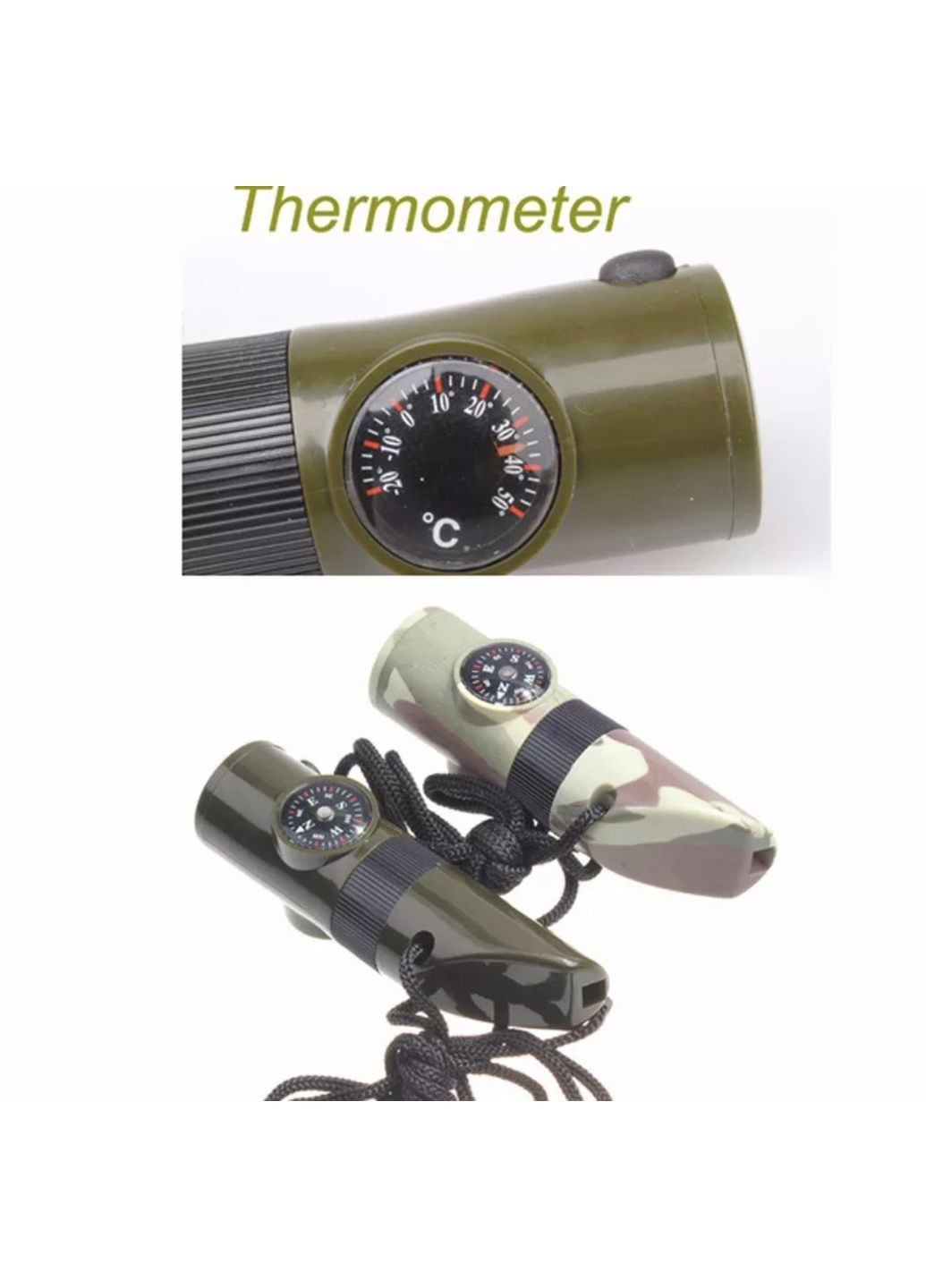 Функціональний свисток з ліхтариком, компасом, термометром "ArmyTools" (темно-зелений) China (366874718)