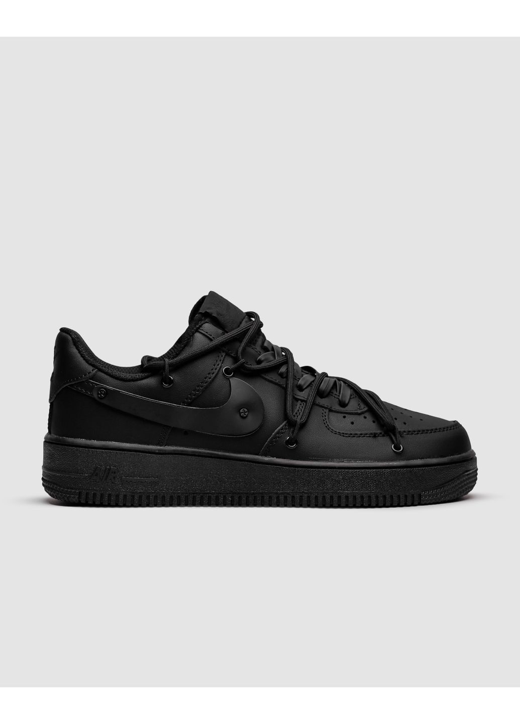 Черные демисезонные кроссовки мужские nike air force 1 low black off shoelaces custom найк аир форс 1 премиум No Brand