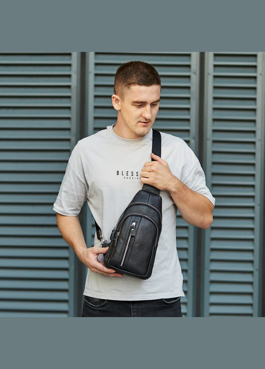 Сумка-слінг чоловіча шкіряна на одне плече чорна 74521 Tiding Bag (359380728)