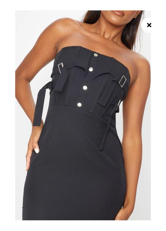Чорна сукня міді бандо PrettyLittleThing