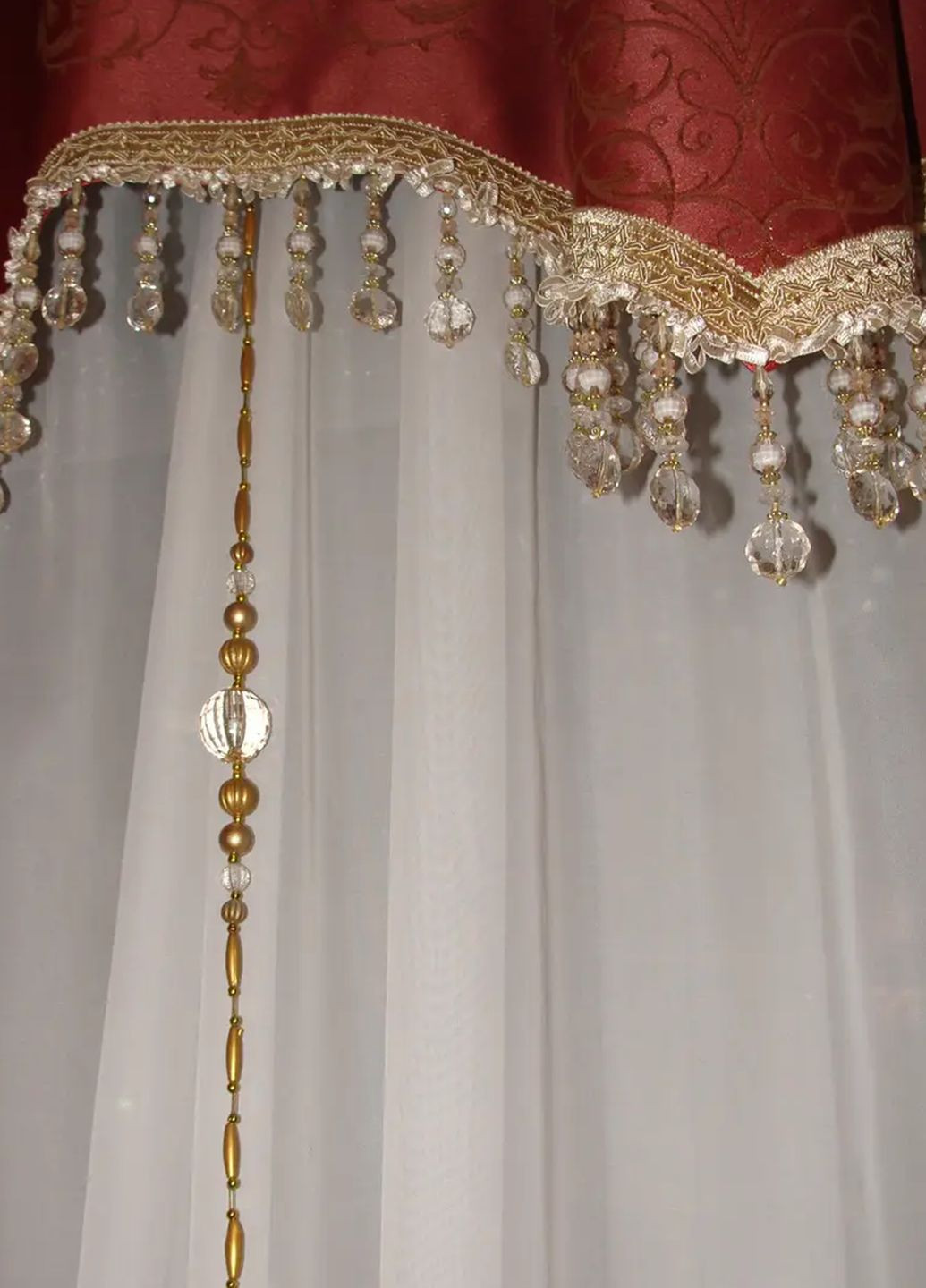 Ламбрекен Корона зі стеклярусом карниз 250см теракотовий із золотистим (70_1_2,5м) Firanka Damask (333711342)