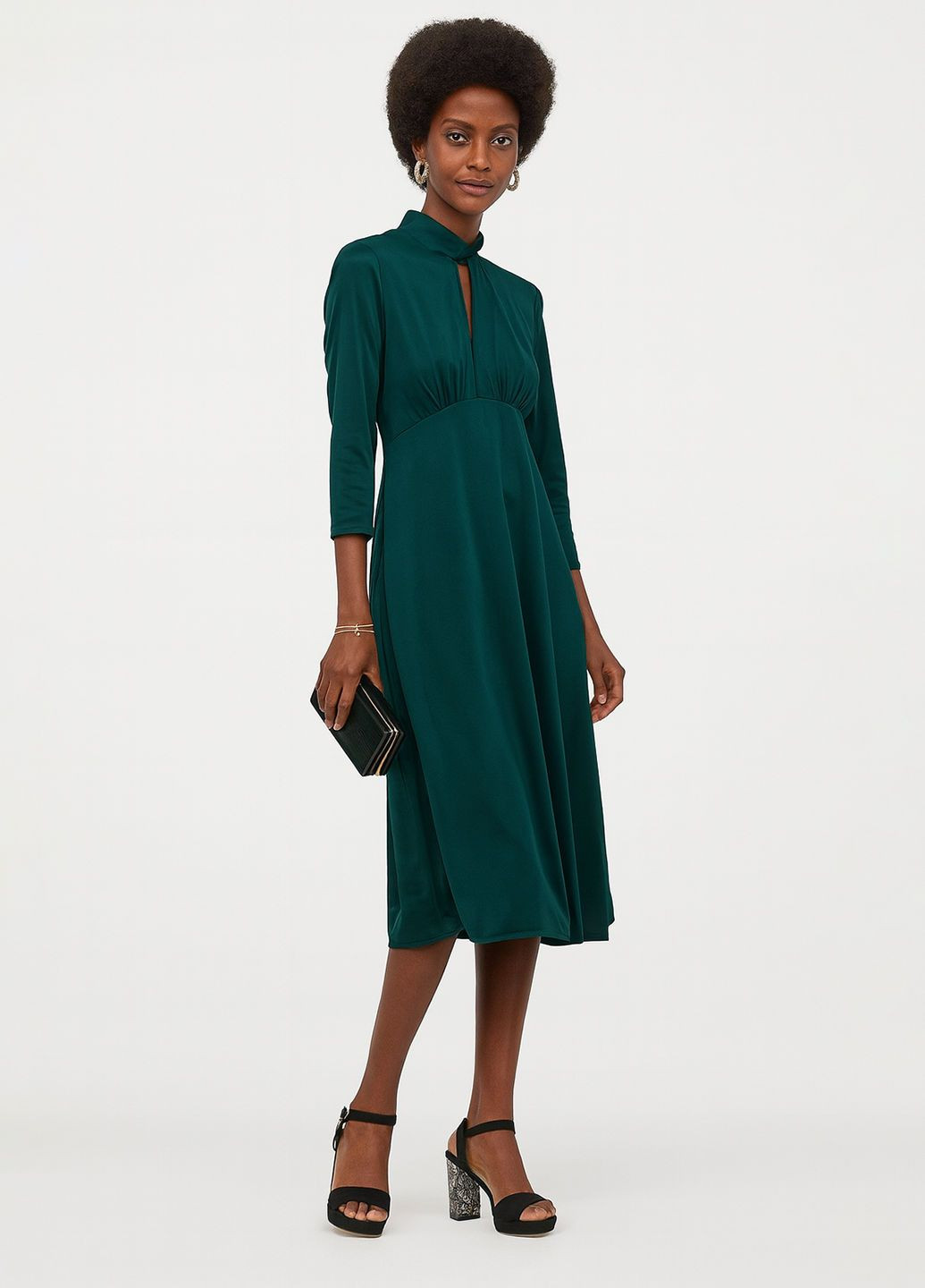 Изумрудное кэжуал платье с вырезом H&M однотонное