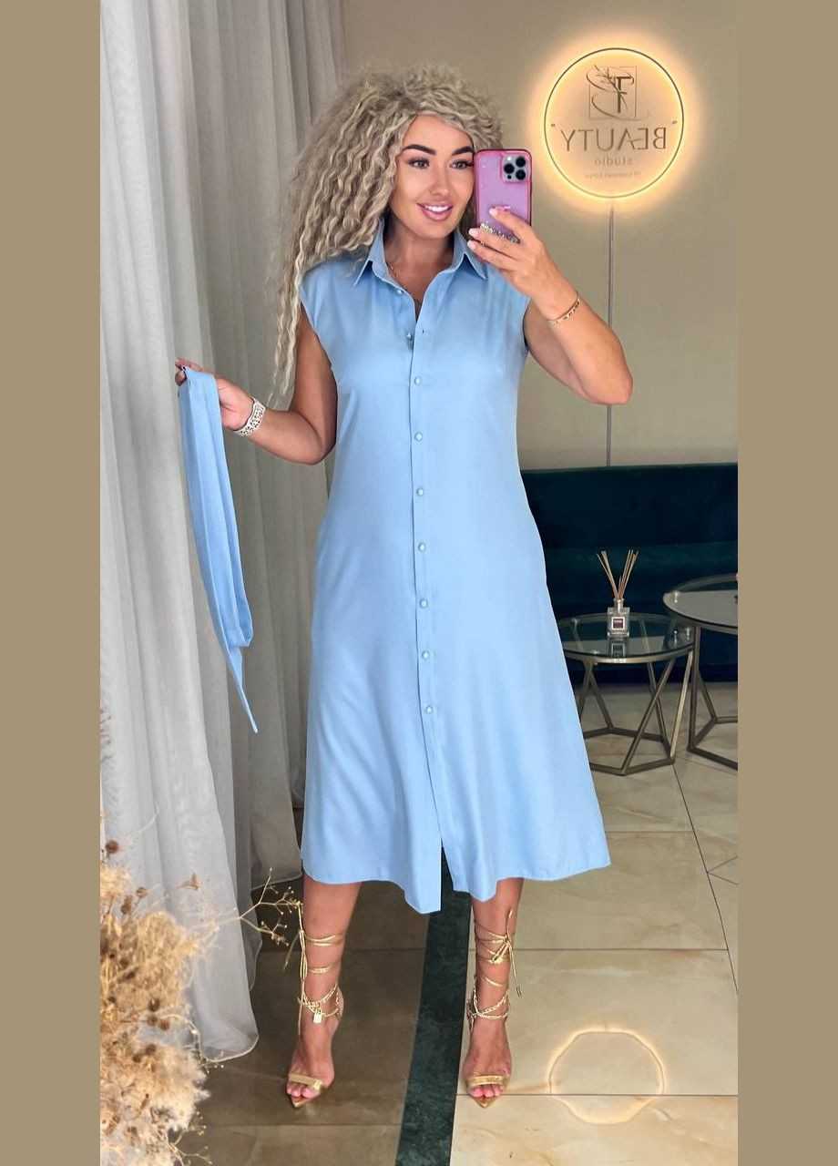 Блакитна святковий, повсякденний, ділова, кежуал жіноча сукня однотонна Style Point однотонна