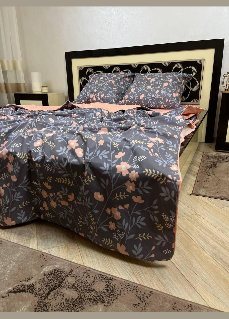 Постільна білизна бавовняна Квіти Двоспальна 180 x 220 Бязь Сіра 70 х 70 No Brand (278274692)