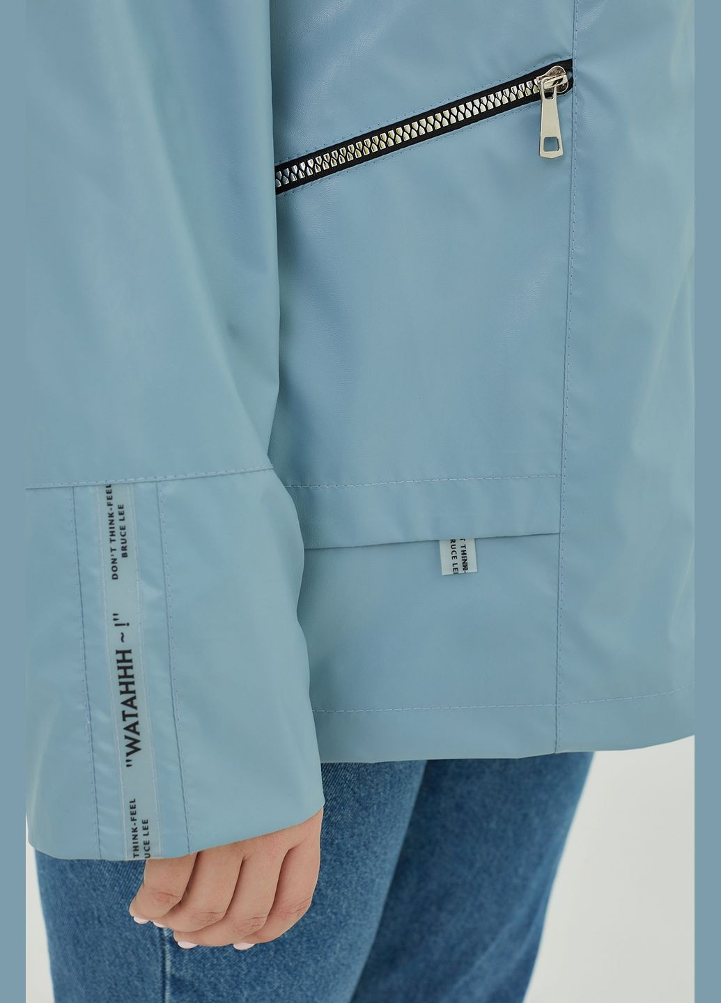 Блакитна демісезонна жіноча вітровка з екошкіри вільного крою на нейлоновій підкладці all posa (ap101092p) A'll Posa