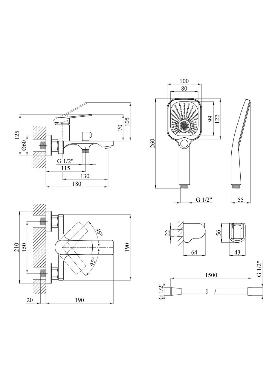 Набор смесителей Makon-C060 + смеситель Makon-C030-T+ смеситель Makon-C010 Kroner (392921402)