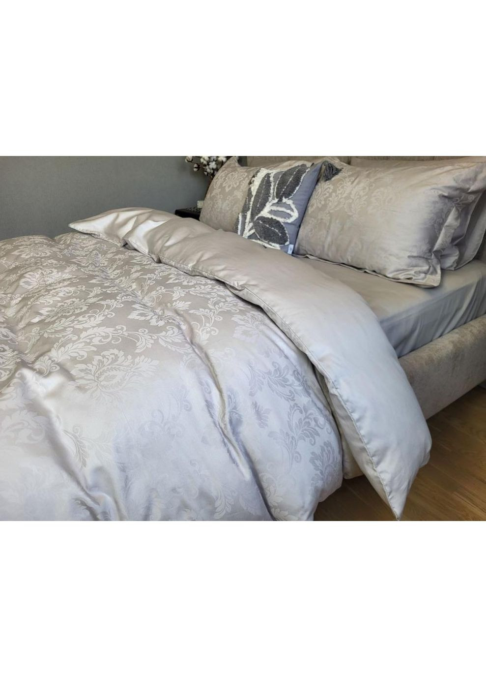 Постільна білизна з резинкою TIARA GREY, сатин Полуторний розмір, наволочки 70/70 No Brand (364218635)