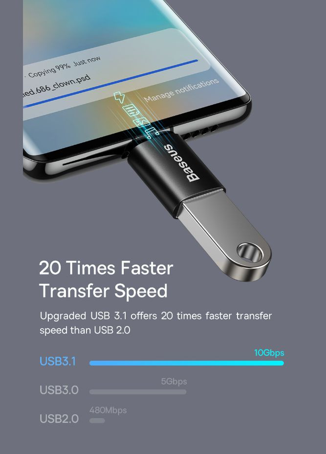 Перехідник-адаптер Baseus Ingenuity OTG USB 3.1 to Type-C (ZJJQ000001) No Brand (300577640)