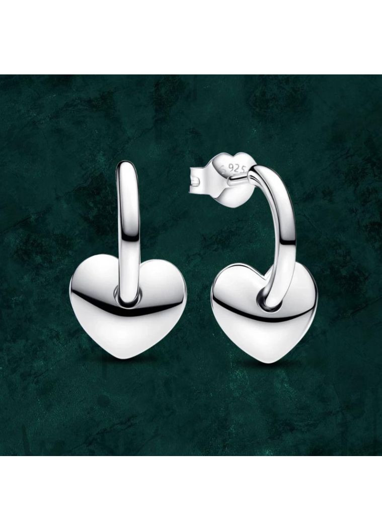 Срібні сережки відкриті хупи з серцями Pandora Пандора 293460C00 No Brand (363028441)