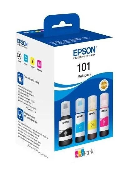 Комплект чернил 101, Black / Cyan / Magenta / Yellow, для L4150/L4160/L6160/L6170/L6190, 1x127 мл + 3x70 мл (C13T03V64A) Epson (395348297)