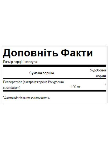 Ресвератрол 100 мг капсулы антиоксиданты для здоровья сердца 30 шт Swanson (367958048)
