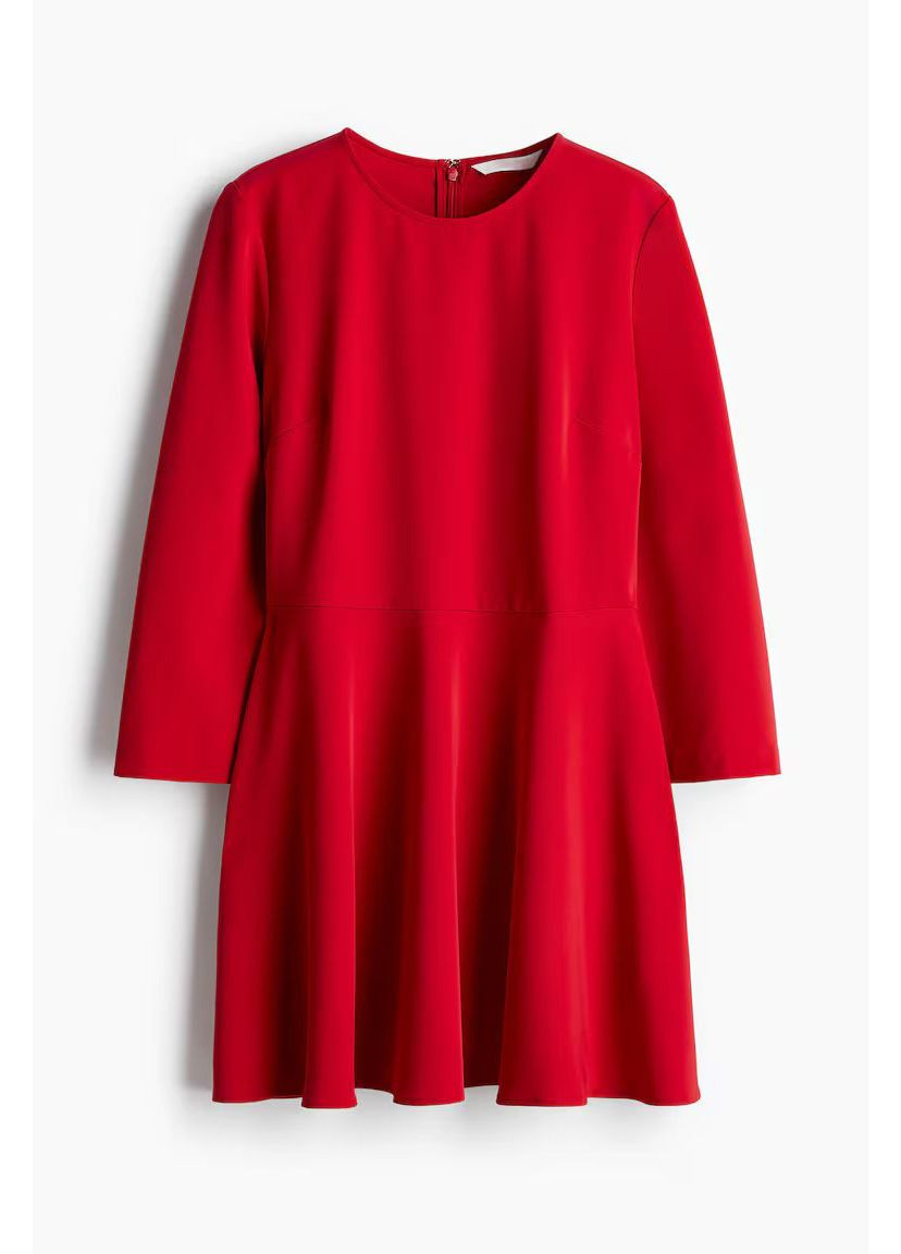 Красное короткое женское красное платье из твила с круглым вырезом -xs H&M однотонное