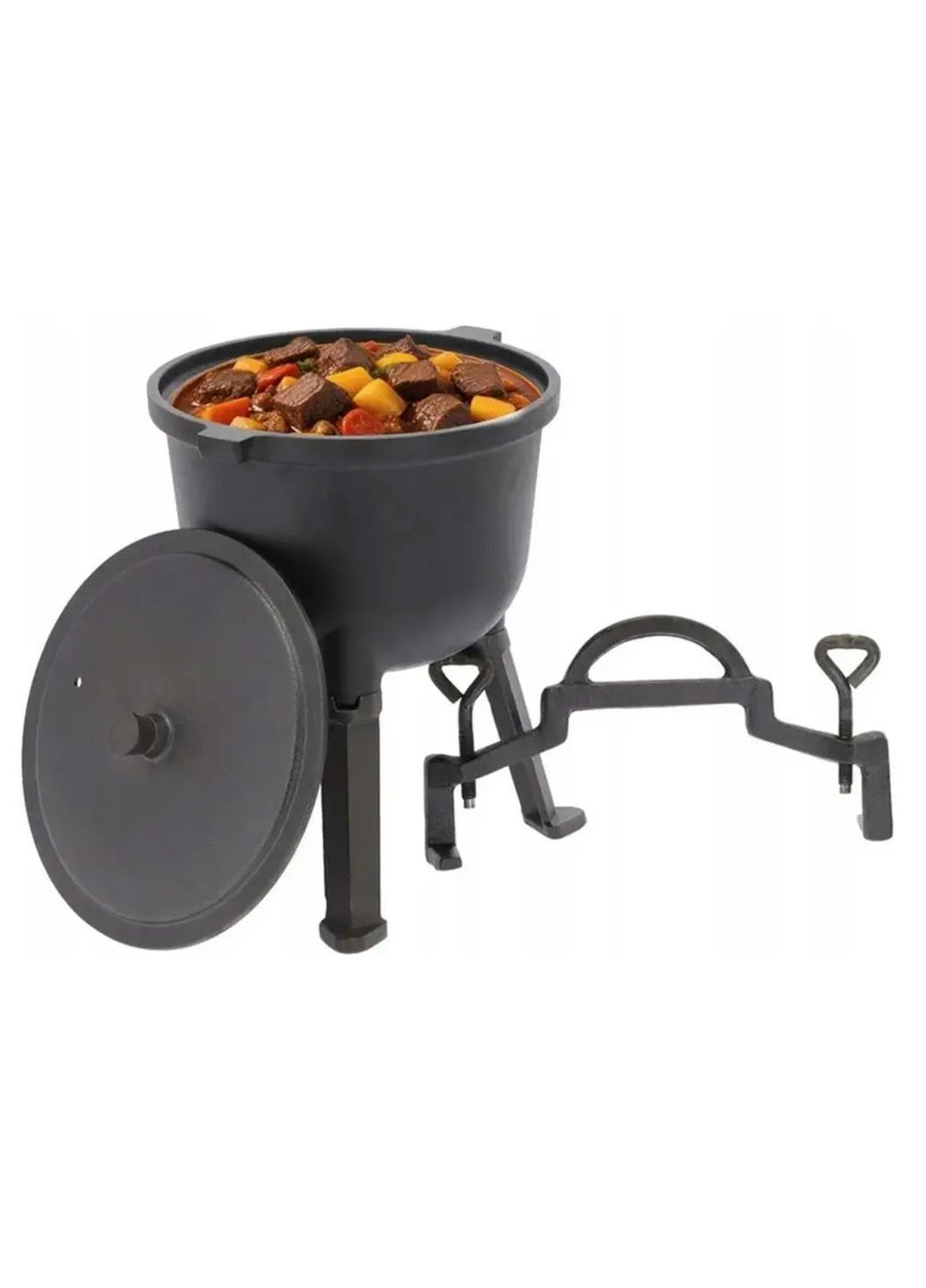 Чавунний казанок дачний Garden Line 8л, сірий. Казан-котелок для багаття. Комплект казан з кришкою та триногою No Brand Garden Line BBQ3710 (345707451)