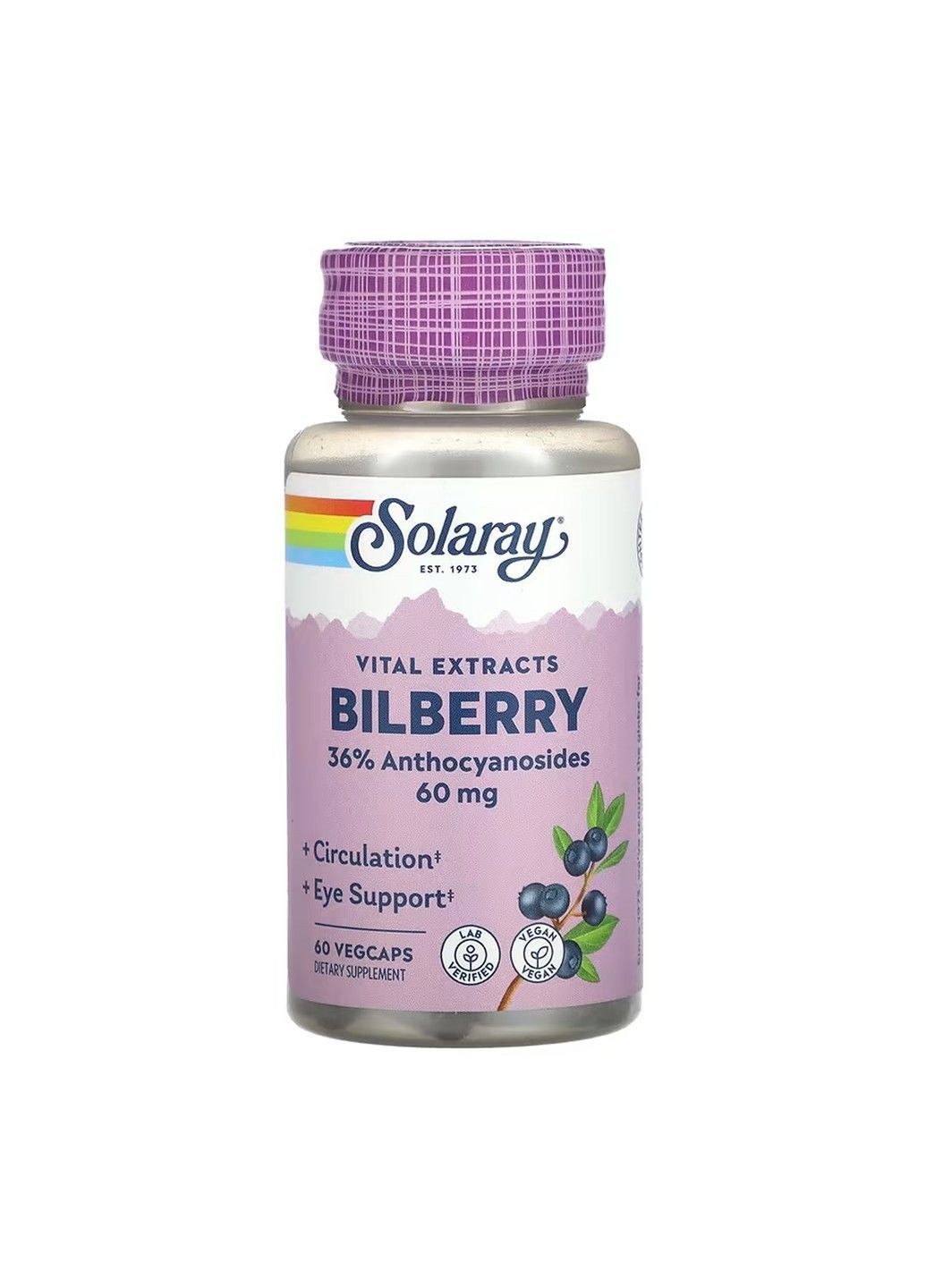 Bilberry Berry, Vital Extracts, екстракти чорниці, 60 мг, 60 капсул VegCap Solaray (367954497)