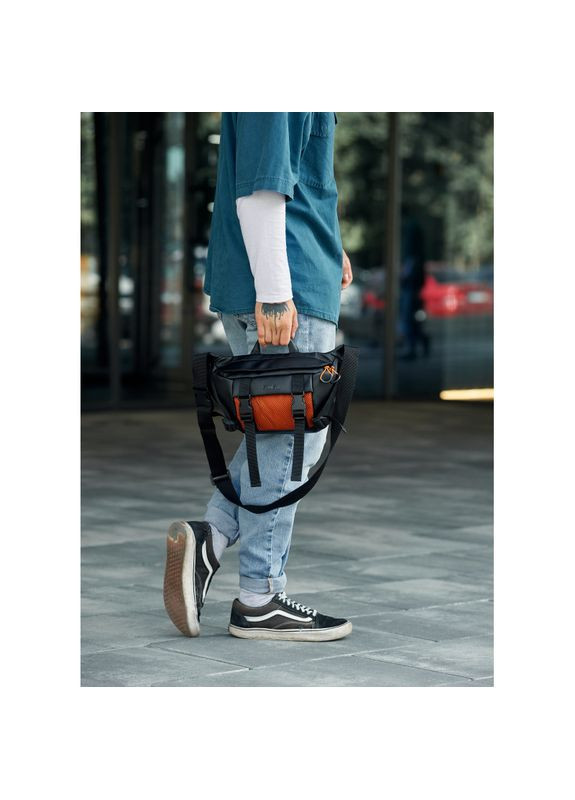 Большая мужская поясная сумка бананка DynamicDart черно-оранжевая Sambag (322870671)