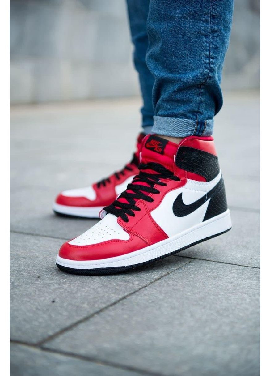 Чорні Осінні кросівки чоловічі nike air jordan 1 retro high black red white 1 найк аір джордан No Brand