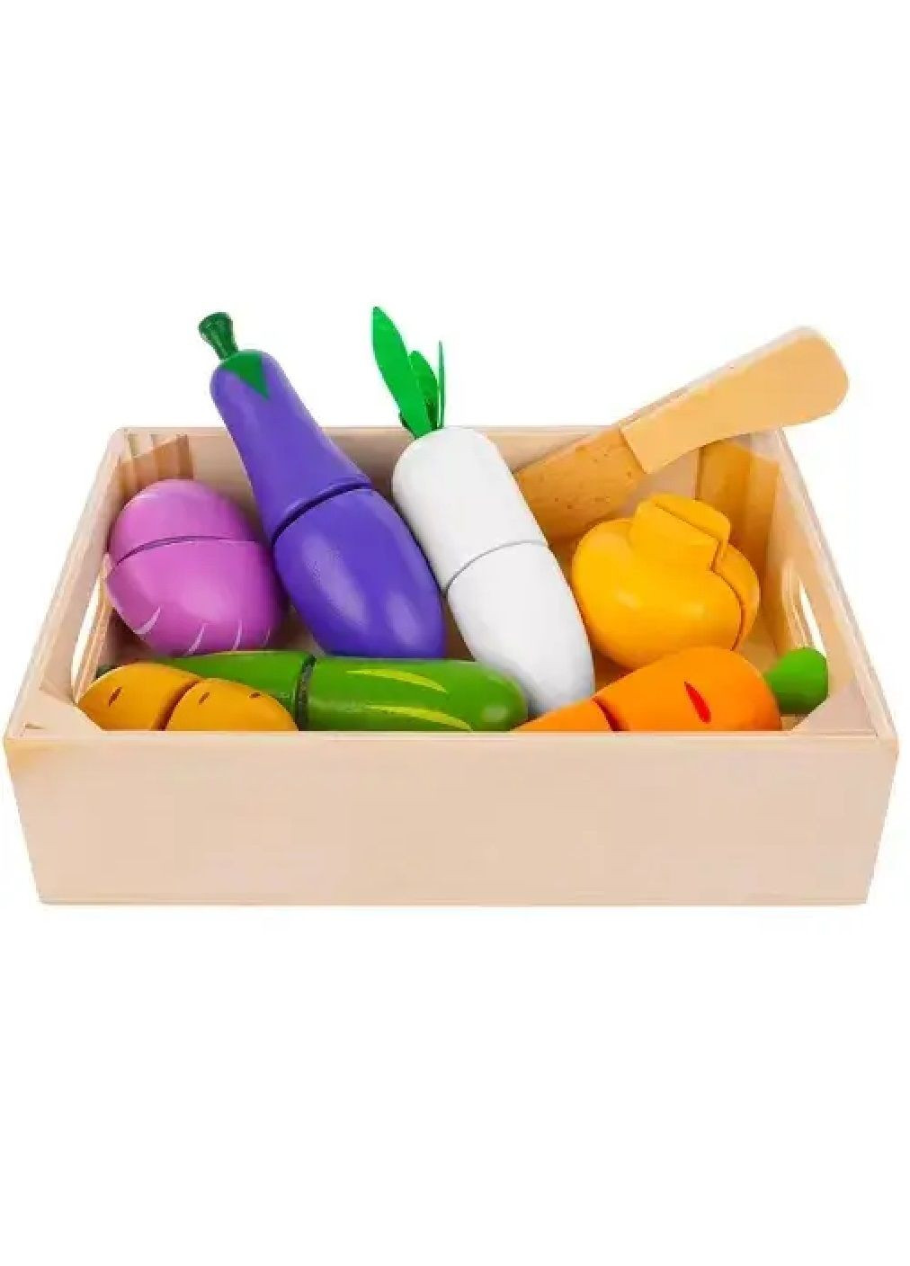 Детский деревянный комплект набор овощей фруктов на липучке для нарезания в ящике 9 элементов 18х12,5х4,4 см (476857-Prob) Unbranded (292111613)