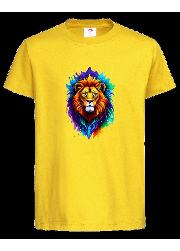 Желтая демисезонная детская футболка с принтом унисекс для мальчика и девочки 110 «лев» желтая No Brand