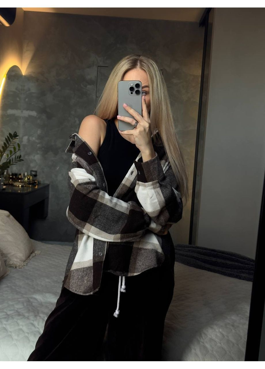 Коричневая повседневный, кэжуал рубашка в клетку No Brand с длинным рукавом