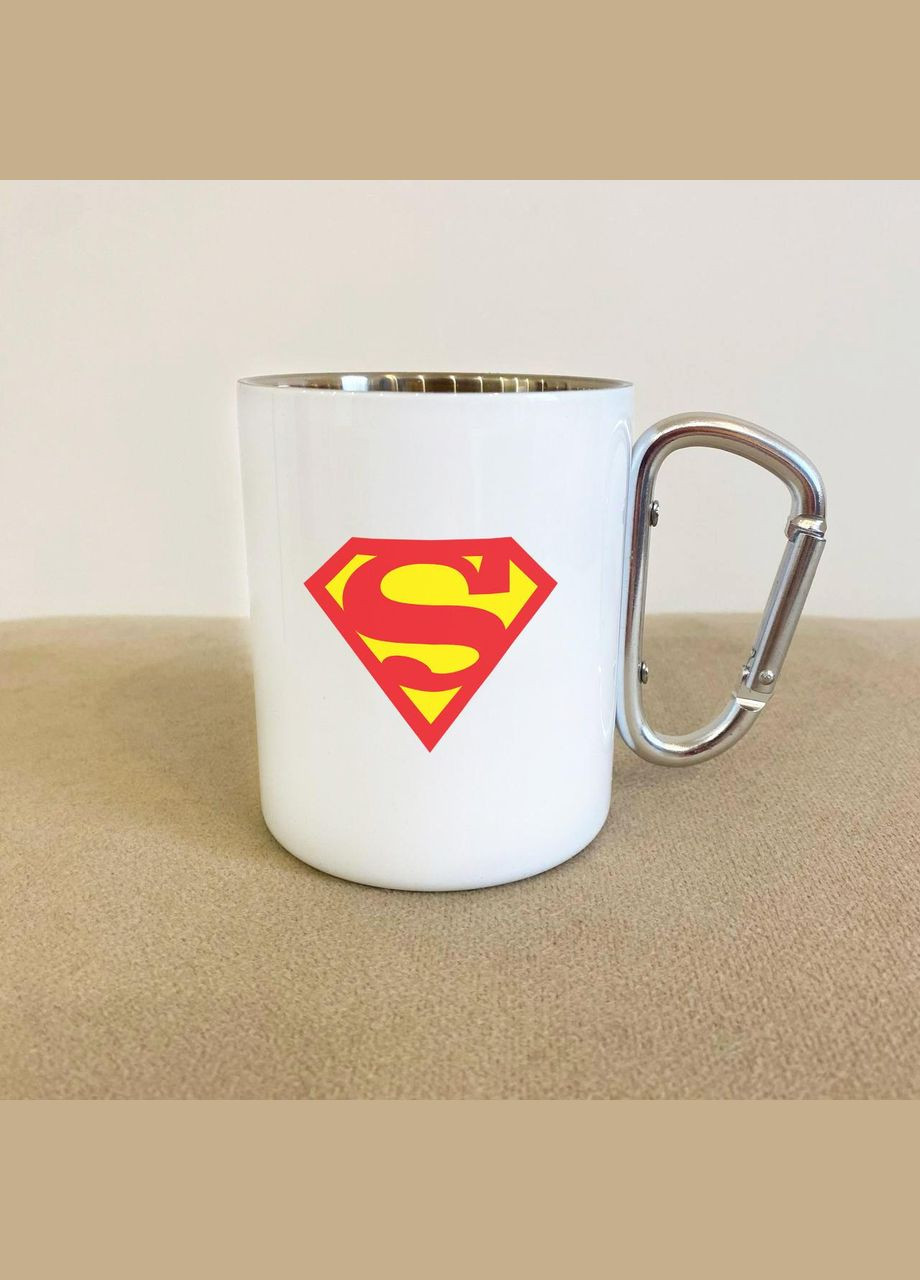 Кружка металлическая с карабином "Супердедушка" 300 мл Белая No Brand (324263687)