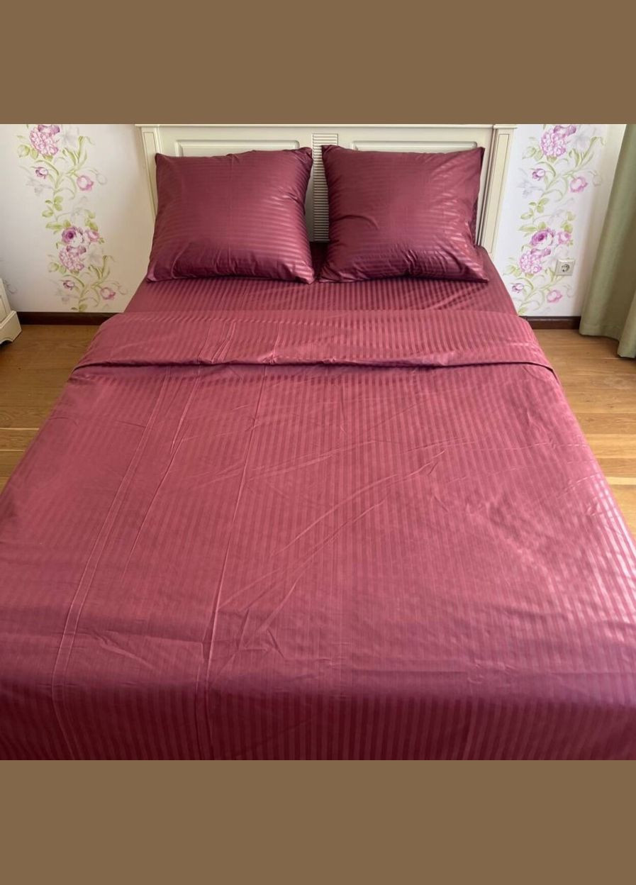 Комплект постельного белья полуторный бургунди Страйп Микросатин 90141 Ananasko (322859805)