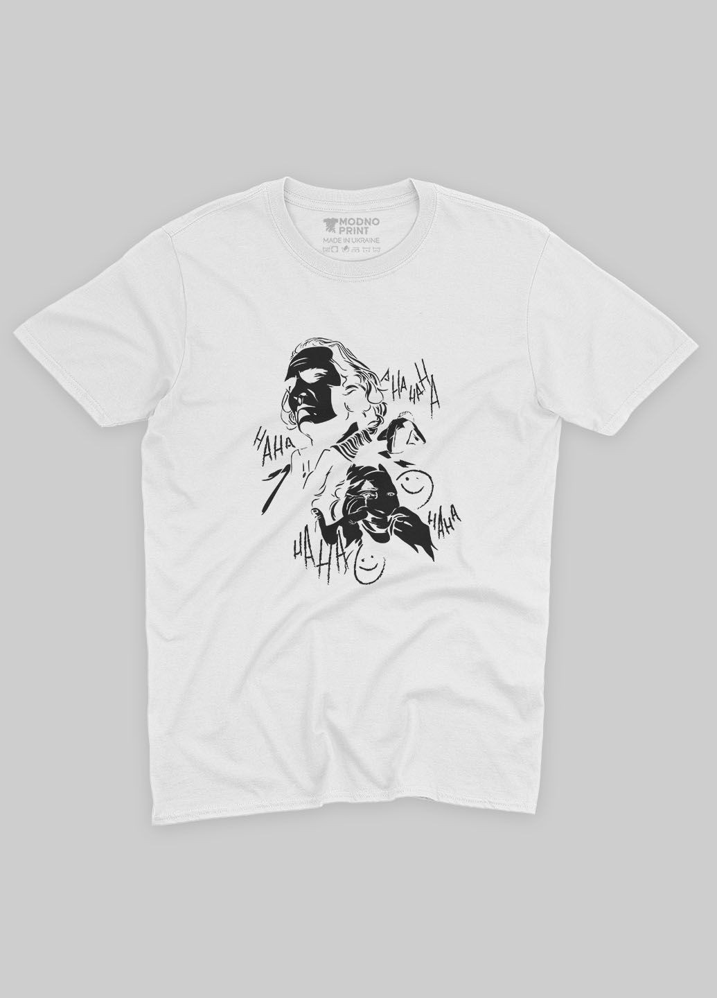 Біла демісезонна футболка для хлопчика з принтом суперзлодія - джокер (ts001-1-whi-006-005-024-b) Modno
